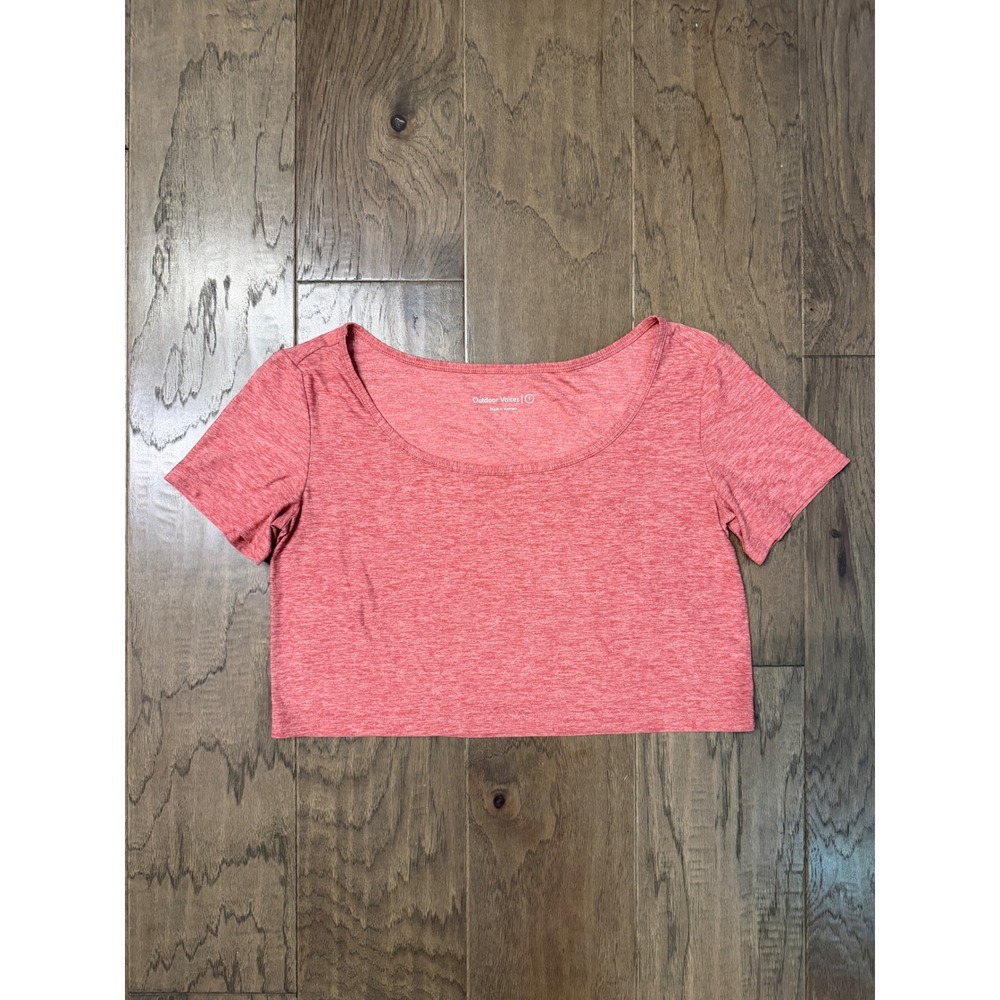 Outdoor Voices Womens Small Coral Pink Heathered Scoop Neck Crop Top Activewear